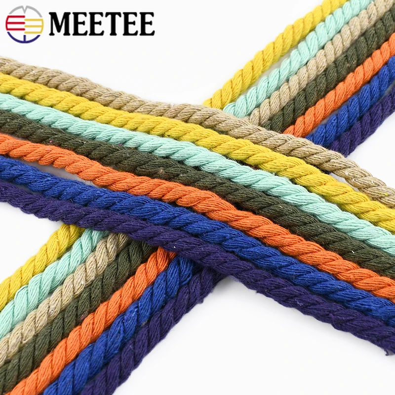 

2/5/10Meters Meetee 5mm 3 Shares Cotton Cord Twisted Rope for Bag Strap Home Textiles Decoration Ropes DIY Sewing Accessories