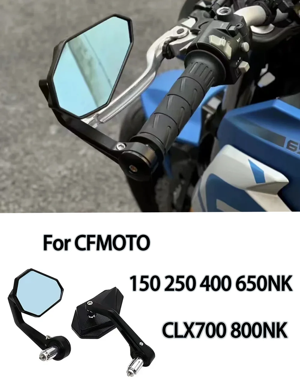 

For CFMOTO 150 250 400 650NK CLX700 800NK 800nk 2023 7/8"Motorcycle Mirror Blue Glass Handle Bar End Rearview Side Mirror