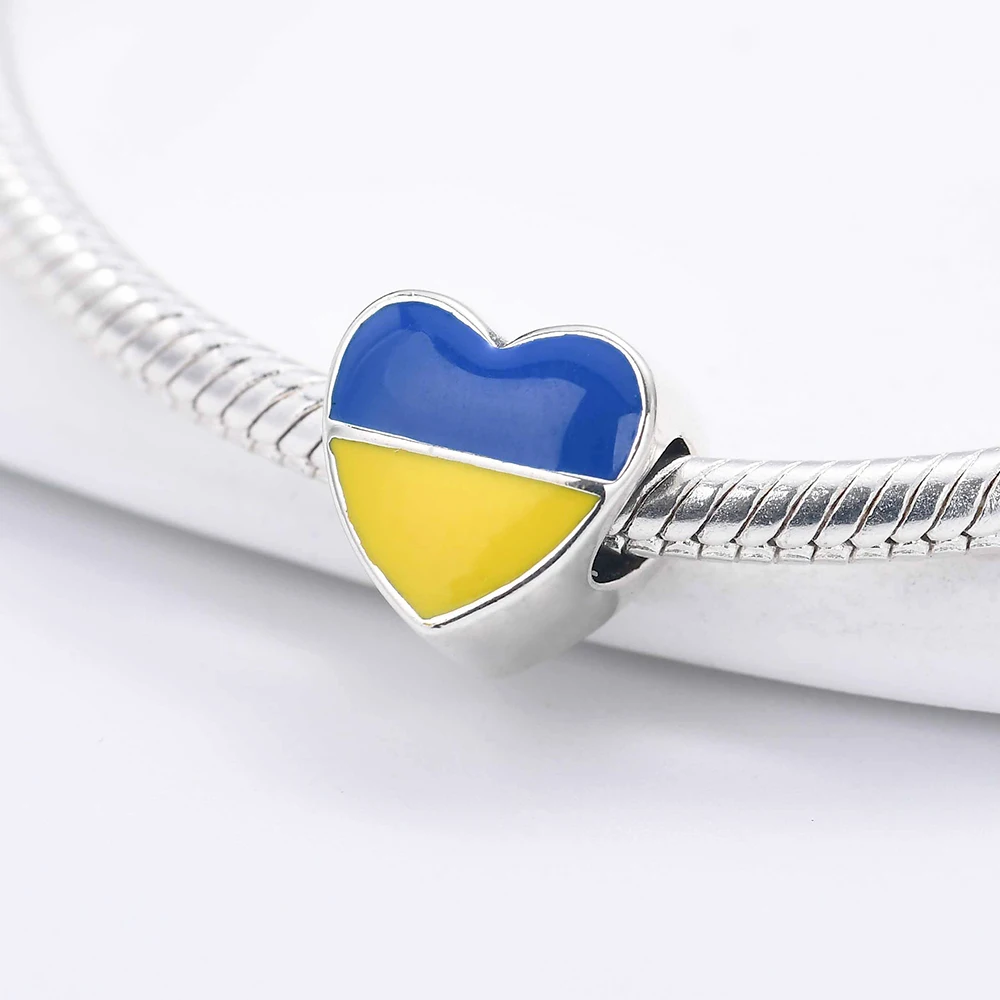 925 Sterling Silver Charm Ukrainian Flag Pendant Dangle Bead charms fit Original Pendant Bracelet For Women DIY Jewelry Trinket