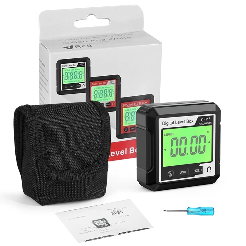 디지털 전자 레벨 90 ° 마그네틱 경사계, 정밀 레벨 박스, 내구성 블랙