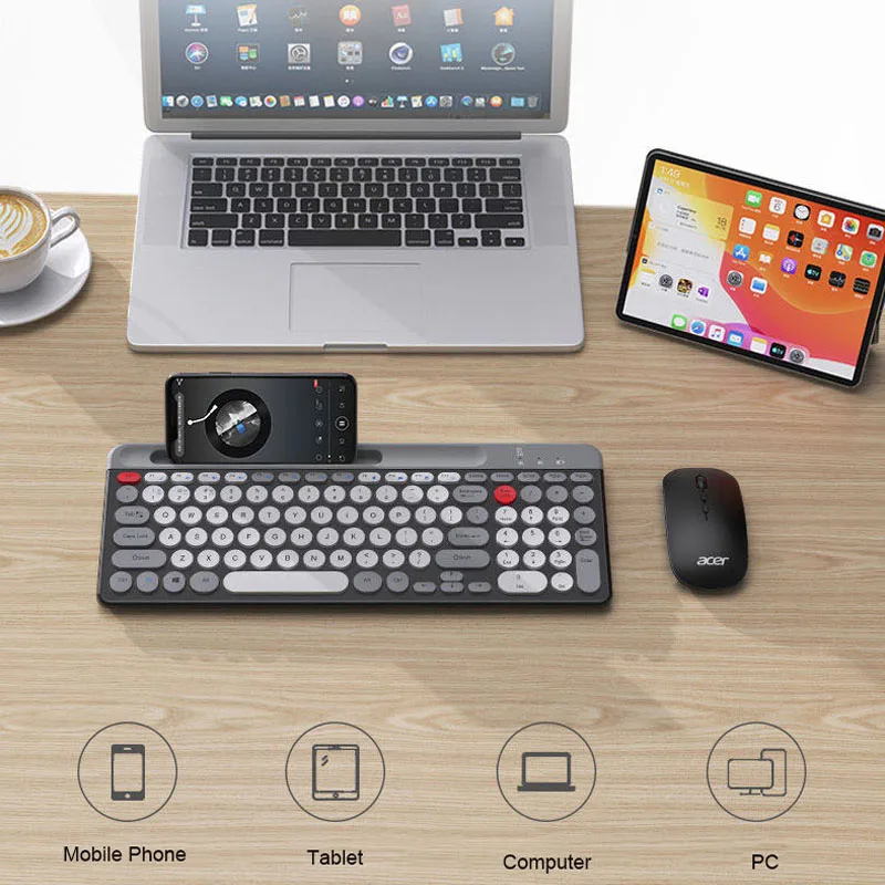 Teclado inalámbrico con Bluetooth, miniteclado portátil de tres modos, tamaño completo, 2,4G, para ordenador portátil, PC, TV, iPad, Macbook, Android