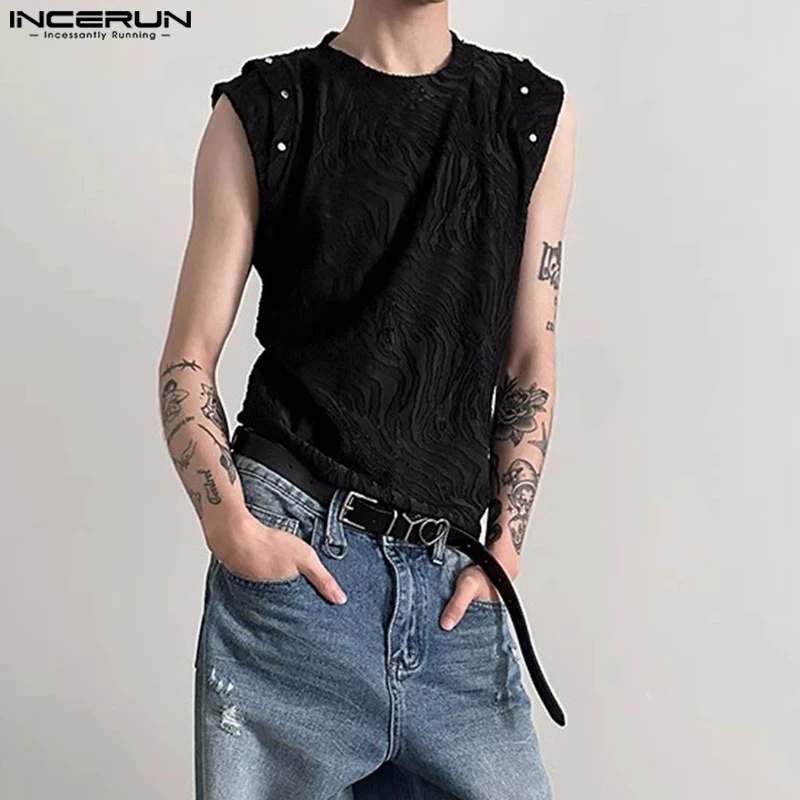 INCERUN Men Tank Tops Solid Color Tassel O-neck Sleeveless Summer Male Vests Streetwear 2024 Fashion Casual Men Clothing S-5XL