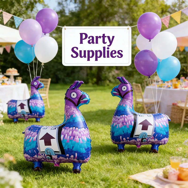Fortnight Aluminum Foil Balloons Themed Shooting Game Cartoon Characters Figure Alpaca Llama for Birthday Party Decoration Gifts view 3