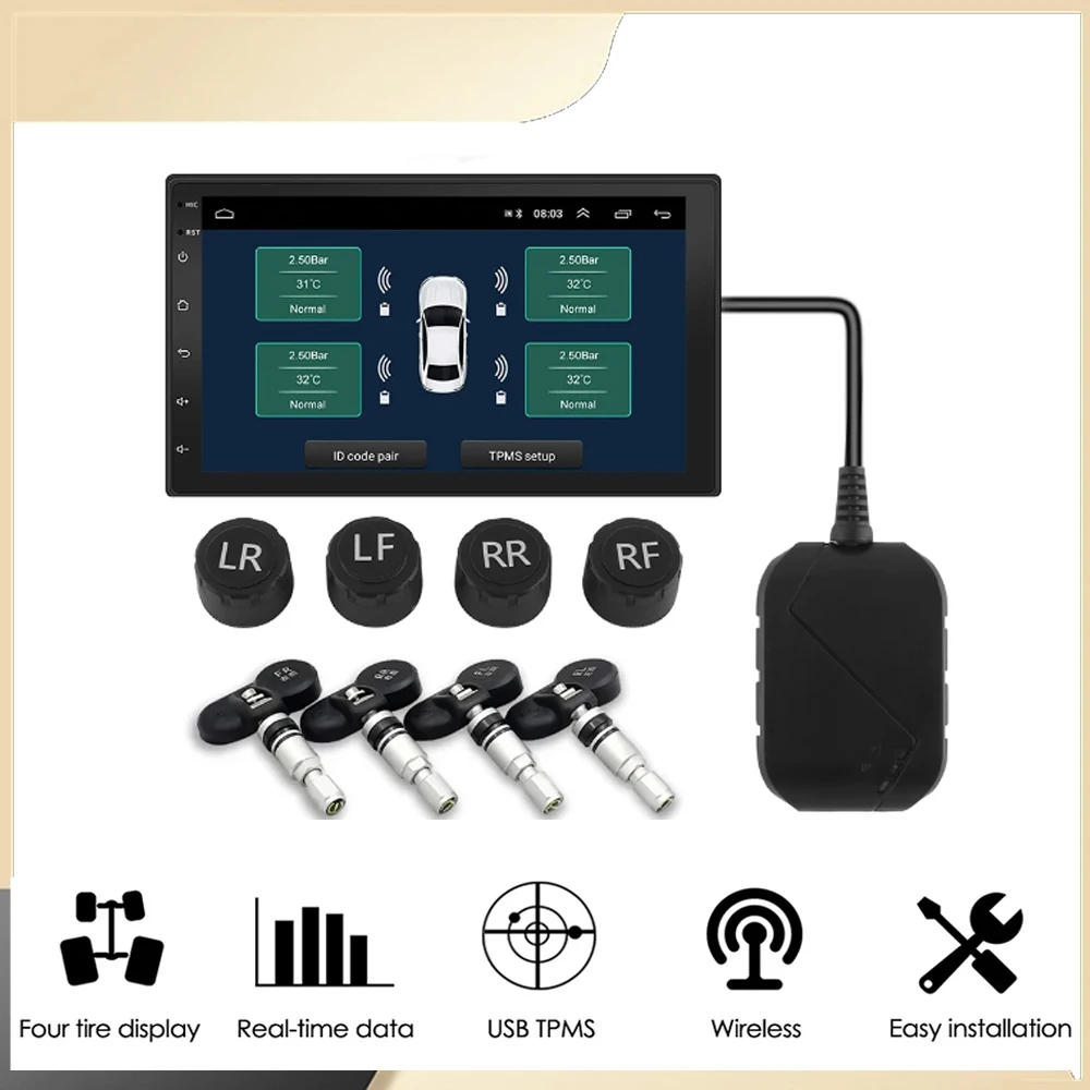 

TPMS Android For Car Tire Pressure Monitoring System Tyre Pressure Alarm Display Internal Sensors