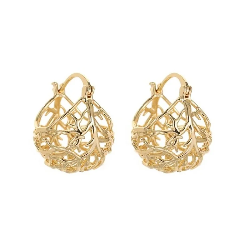 Huitan Hohl Ball Creolen Frauen Moderne Mode-Design Gold Farbe Metall Ohrring Hochzeit Party Einzigartige Schmuck Drop Shipping