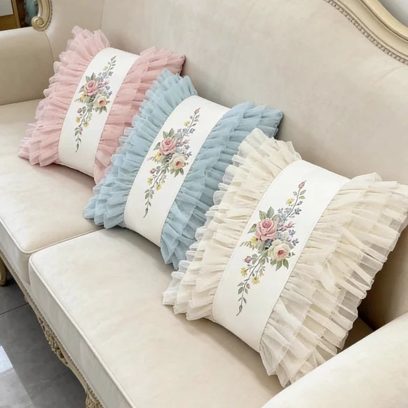 Korean Retro Multi-layer Lace Embroidered Pillow, Living Room Sofa, Bedroom Headboard Pillow, Waist Pillow, Backrest Gift