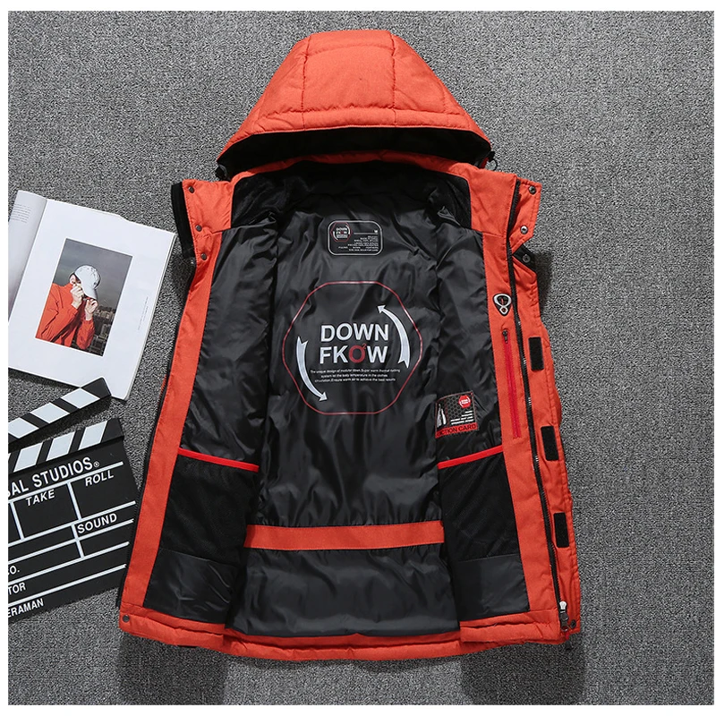 Short Men\'s Thickened Jackets Fashion Hooded Windproof Warm Casual Parkas Outdoor Sports Loose Multiple pockets cozy Solid Coats