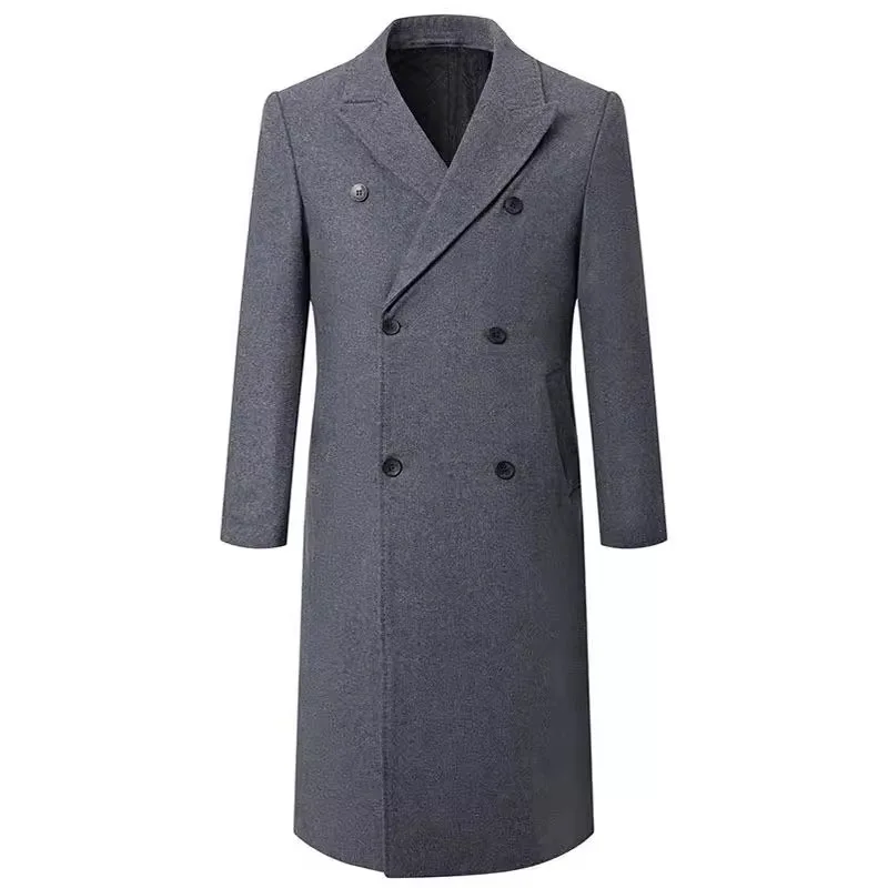 Manteau en laine matelassé super long pour homme, manteau au-dessus du genou, double boutonnage, coupe couvertes, épais, mâle, automne, hiver, 2024