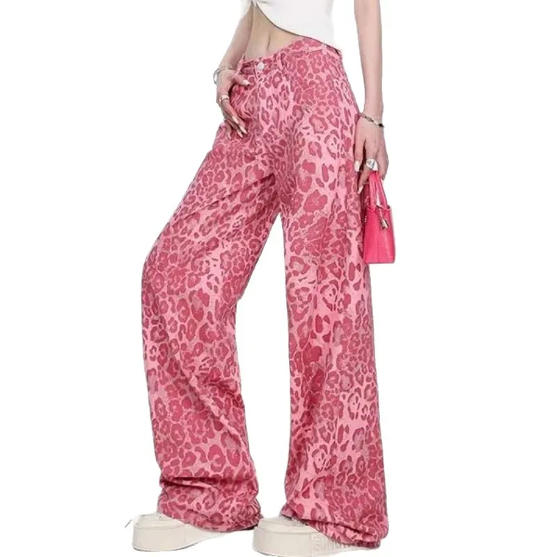 

Fashion Winter Pink Leopard Print Casual Pants Women's New Style with Plush Loose Pants Trend Female Clothing
