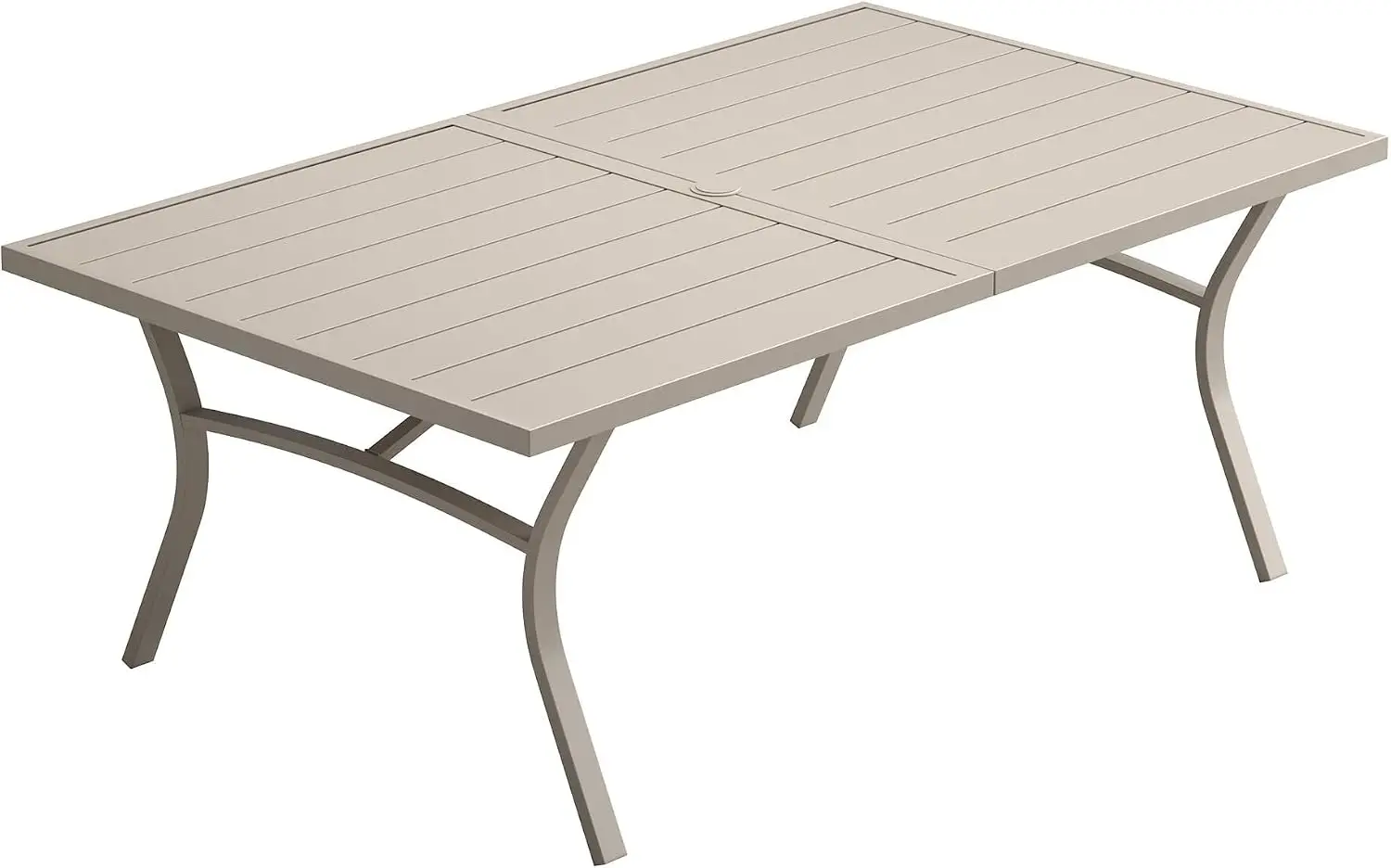 63 Inch Patio Dining Table 6 Seater Outdoor Rectangular Metal Table Umbrella Hole Porch Backyard Garden Deck Sandshell