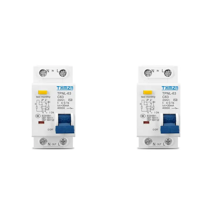 CHCH 2X TOMZN TPNL DPNL 230V 1P+N Residual Current Circuit Breaker With Over And Short Current Protection RCBO MCB, TPNL 63A