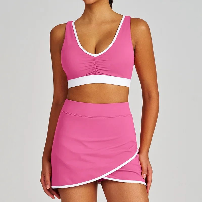 

2PCS Gym Set Women Tracksuit Bra Sports Short Skirt Yoga Set Workout Fitness Running Clothing Gym Wear Tennis Clothes Sport Suit