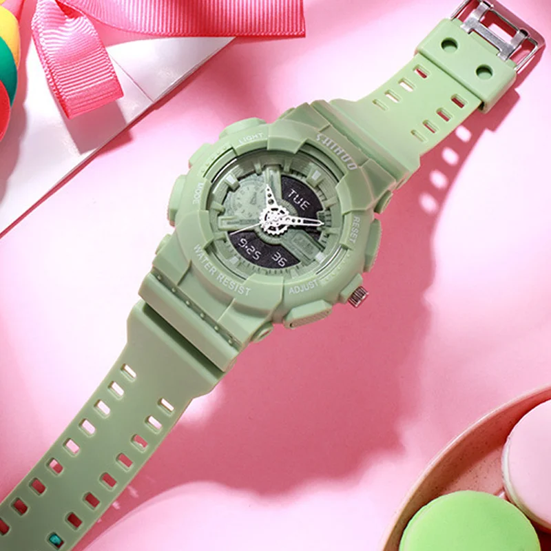 موضة الرياضة ساعة رقمية الرجال متعددة الوظائف للصدمات مقاوم للماء ساعات المعصم المزدوجة LED رجالي طالب ساعات المعصم الرقمية