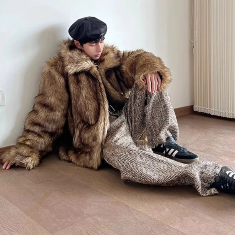 Male New Simple Warm Winter Neck Warm Coat Commuting Slim Short Environmental Mink Hair Big Hair Collar Personalized Jacket