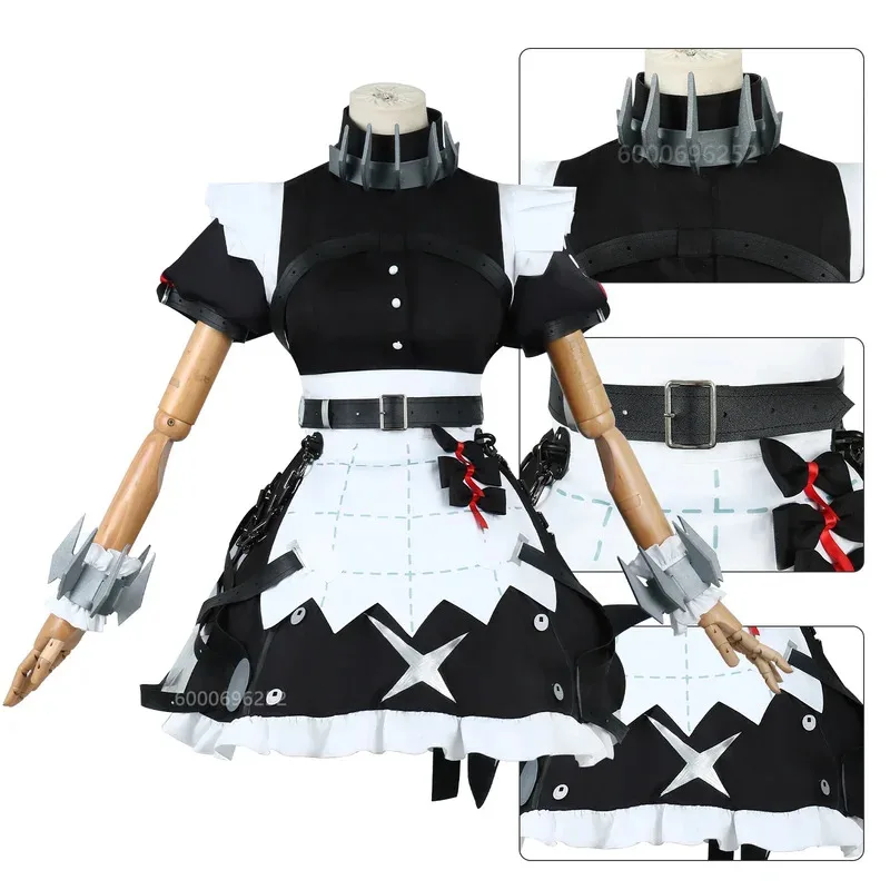 Ellen Joe-Disfraz de Cosplay Zenless Zone Zero, vestido de sirvienta, uniforme negro, accesorio de cola, conjunto completo, traje de fiesta de Halloween para mujer