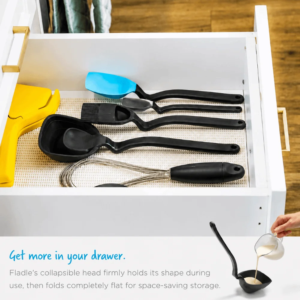 Multifunctional Folding Flat Design Soup Spoon Anti Scalding Space-Saving Silicone Spatula Smooth Hanging Cooking Utensils Tool