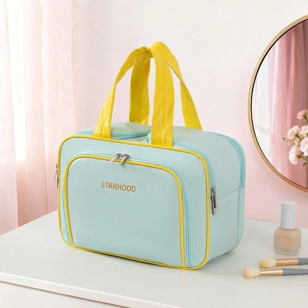 Large Capacity Travel Toiletry Bag Lightweight PU Travel Storage Case Wide-open Water-resistant Cosmetic Container Bathroom