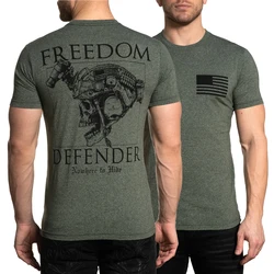 Freedom Defender-Camiseta militar con estampado de calavera para hombre, camisa informal de manga corta con cuello redondo, 100% algodón, talla S-3XL