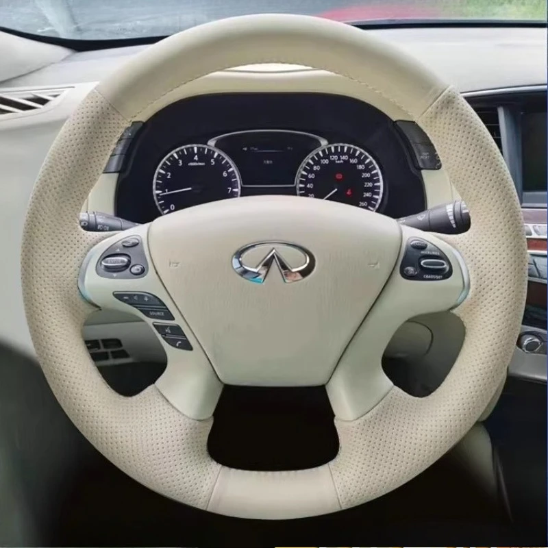 

Hand-Stitched Non-Slip milky white Genuine Leather Car Steering Wheel Cover For Infiniti JX35 2013 M M25 M35 M37 M56 Q70 QX60
