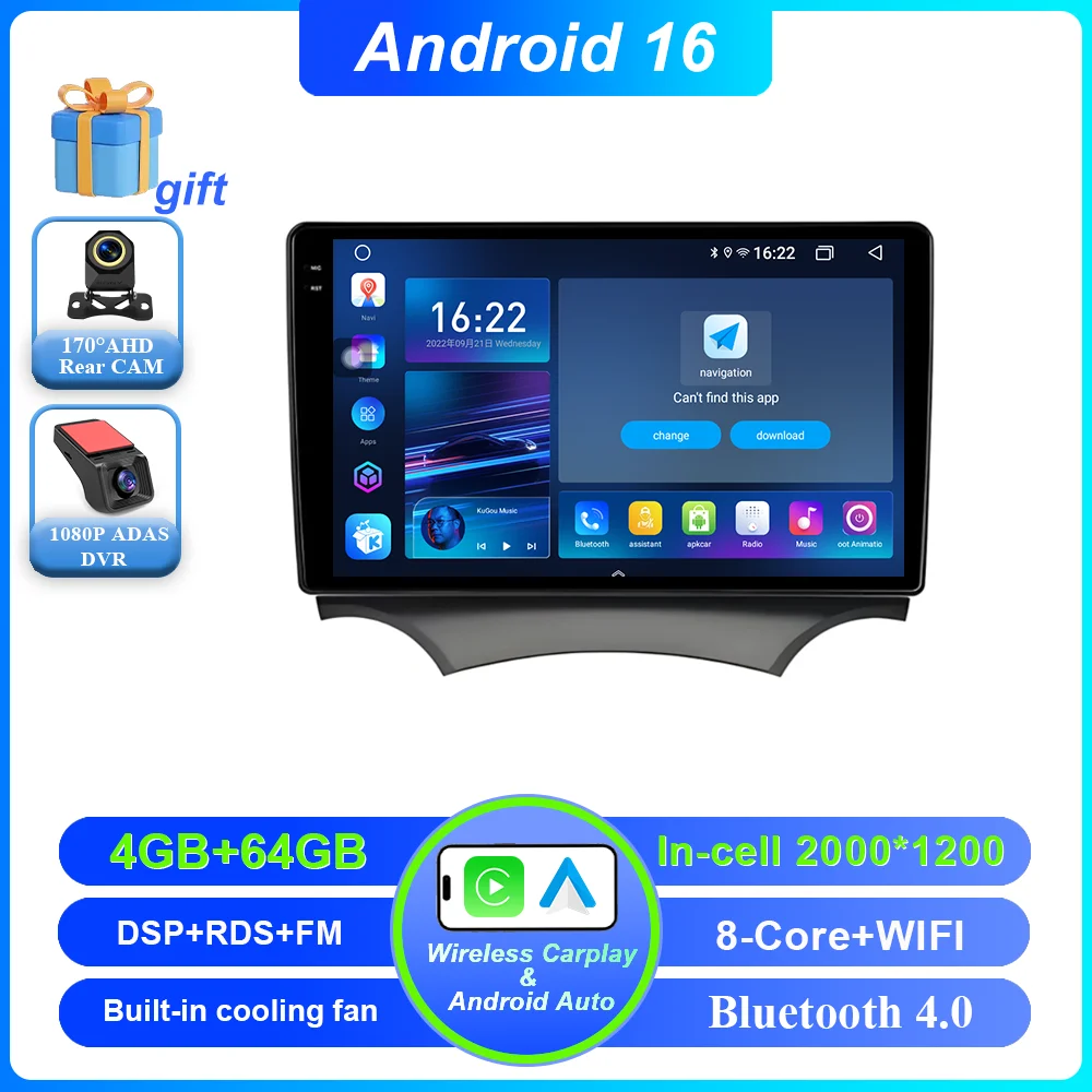Android 16 Carplay voor Ford Ka 2008 - 2014 autoradio stereo multimediaspeler videospeler GPS navigatie QLED touchscreen 4G DSP