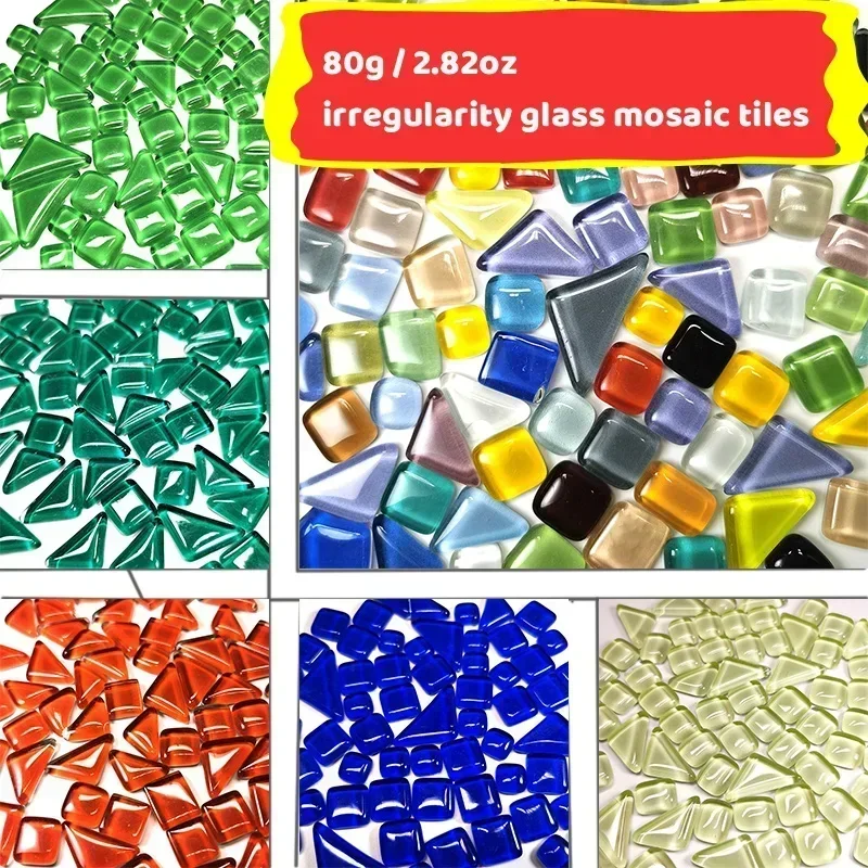 80g/2.82oz (Approx. 55pcs) Irregular Shape Glass Mosaic Tiles Colorful Mosaic Craft Materials DIY Mosaic Stones Kids/Children