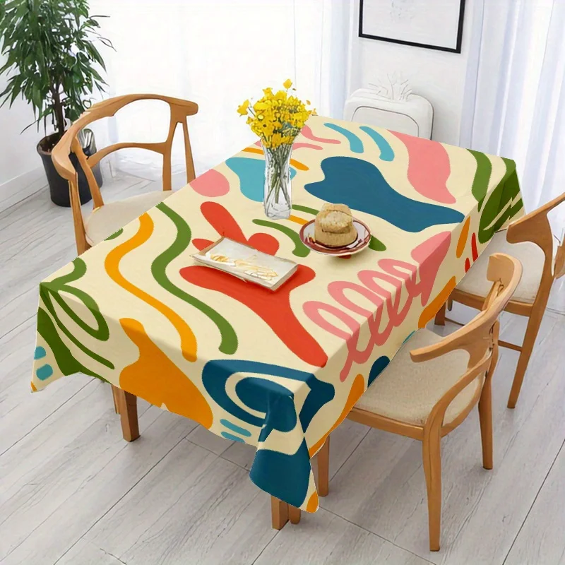 A Colorful Abstract Tablecloth Measuring 59X59 Inches (150X150 Cm), Made from Soft Fabric That Is Easy to Clean. This Washable Table Cover Is Suitable for Dining Tables, Weddings, Parties, Christmas, Easter, And Other Decorations, Fitting Round