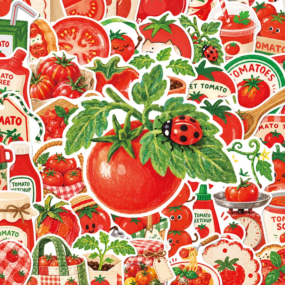 10/30/50pcs Watercolor Tomato Theme Cartoon Stickers Cute Creative Graffiti Decals DIY Fridge Phone Water Bottle Sticker Packing