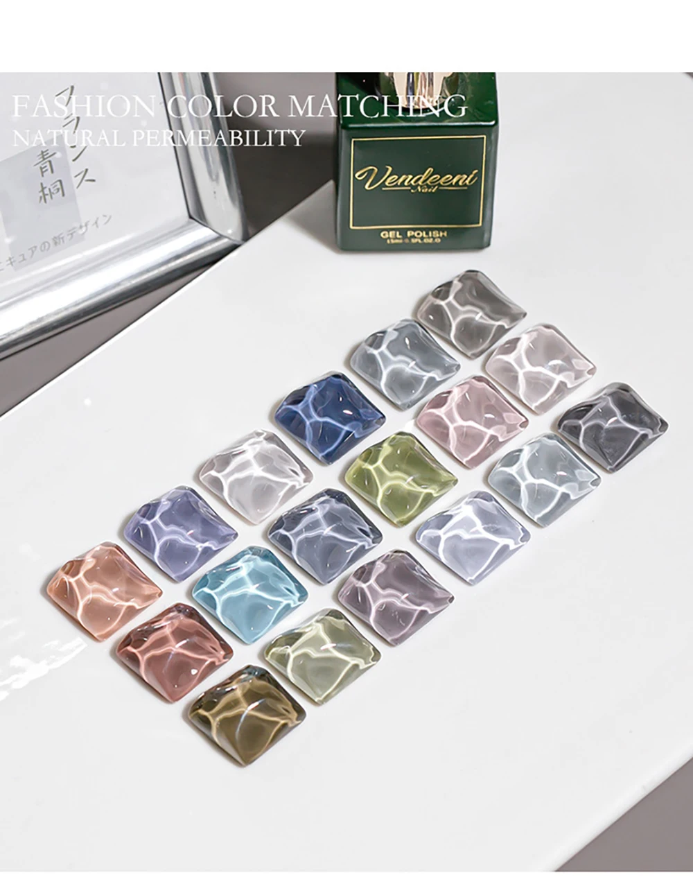 Vendeeni 18 Farben Blau-Grau Gel-Nagellack Semi-Permanent UV LED Soak-Off Gel-Lack Reine Kühle Farben Gel-Lack für Nagelkunst – Detail 11