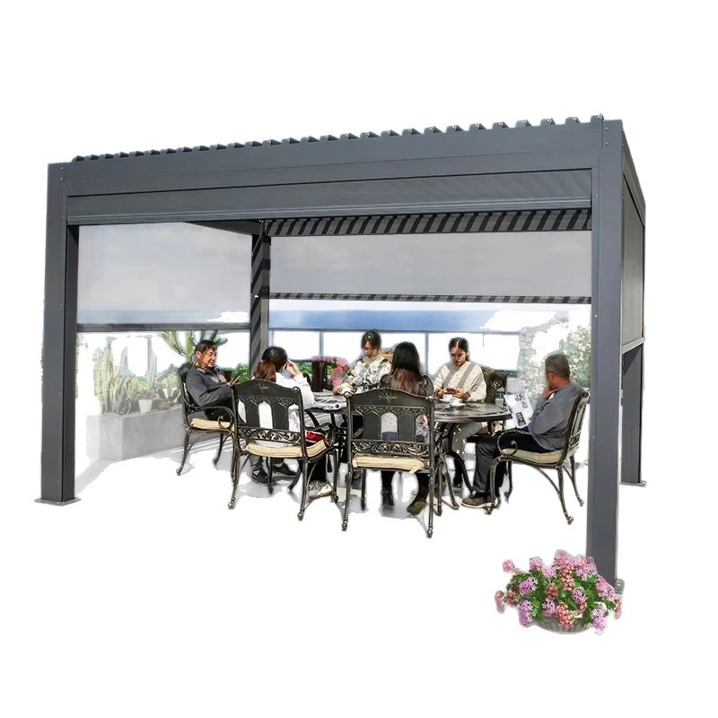 Outdoor electric intelligent flip pavilion, simple pergola, casual modern rainproof sunshade windproof curtain