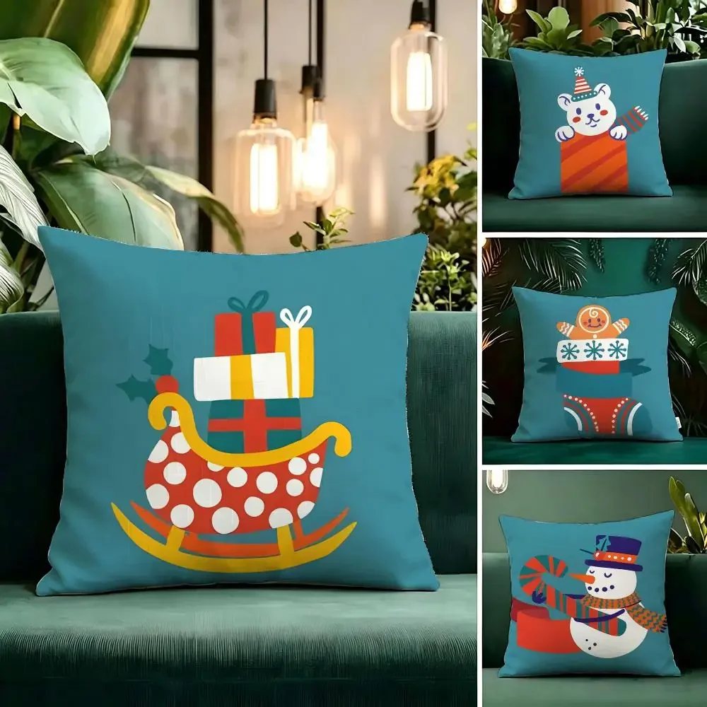 Trending Winter Christmas Cartoon Cushion Cover Linen Pillow Cover Invisible Zipper para Sofa Silla de Oficina