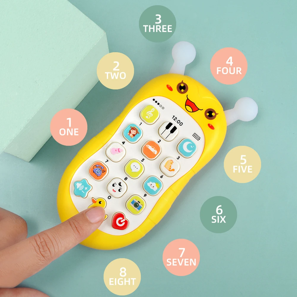 子供用音楽携帯電話おもちゃ、シリコンシェル、噛むことができるベビーパズル、多機能早期教育電話おもちゃ