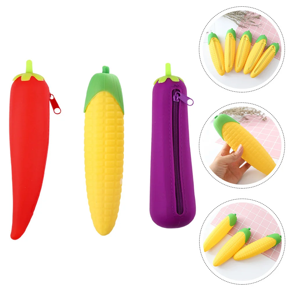 

3pcs Vegetable Pencil Box Large Capacity Portable Stationery Organizer For Students Daily Use Zipper Pencil Pouch Storage