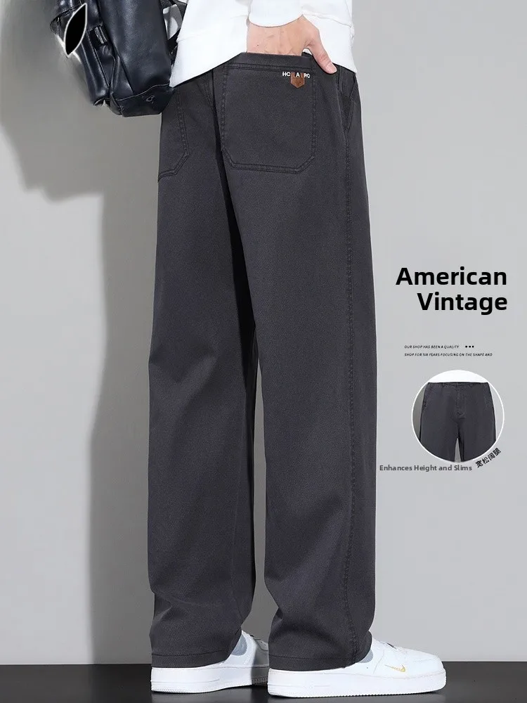 

Мужские повседневные брюки прямого кроя, весна 2026, модные, в американском ретро-стиле, универсальные, длинные, свободного кроя, со средней посадкой на талии