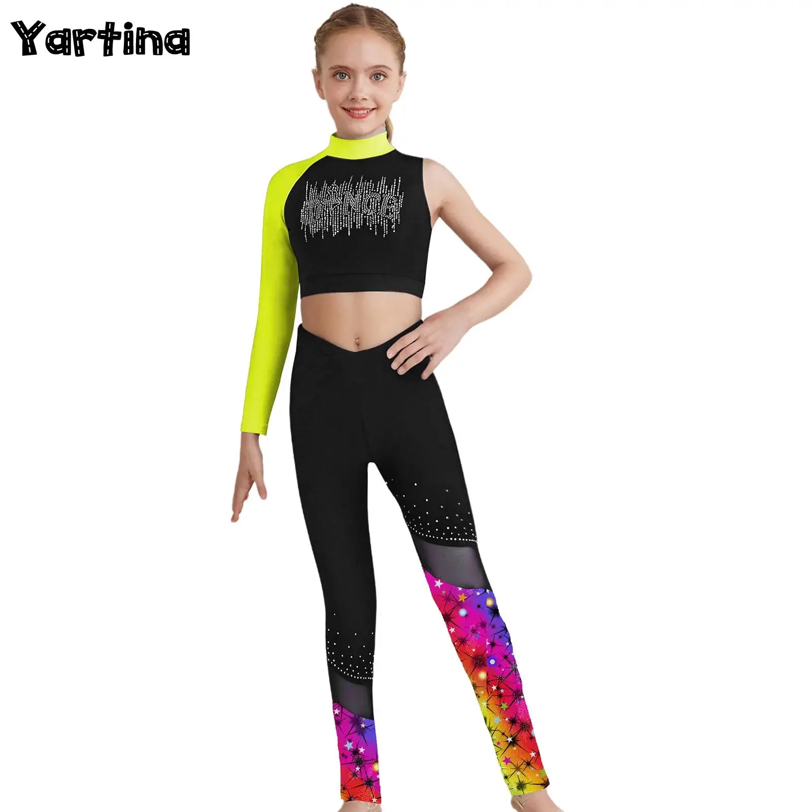 أطفال بنات قطعتين الترتر الباليه الرقص وتتسابق زي المحاصيل تانك القمم طماق الرياضية مجموعة الجمباز رياضية Dancewear