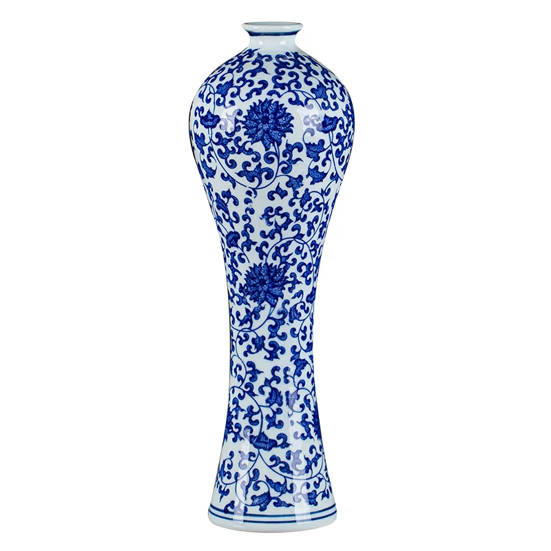 

Jingdezhen Ceramic Vase Blue And White Entwined Lotus Vase Decoration New Chinese Style Home Decor Living Room Antique Vase
