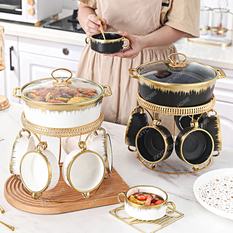 

Palace Style Light Luxury Double Ear Ceramic Pot, Phnom Penh Large Soup Pot, Soup Pot, Candle Heating Hotel Tableware Set, Dry P