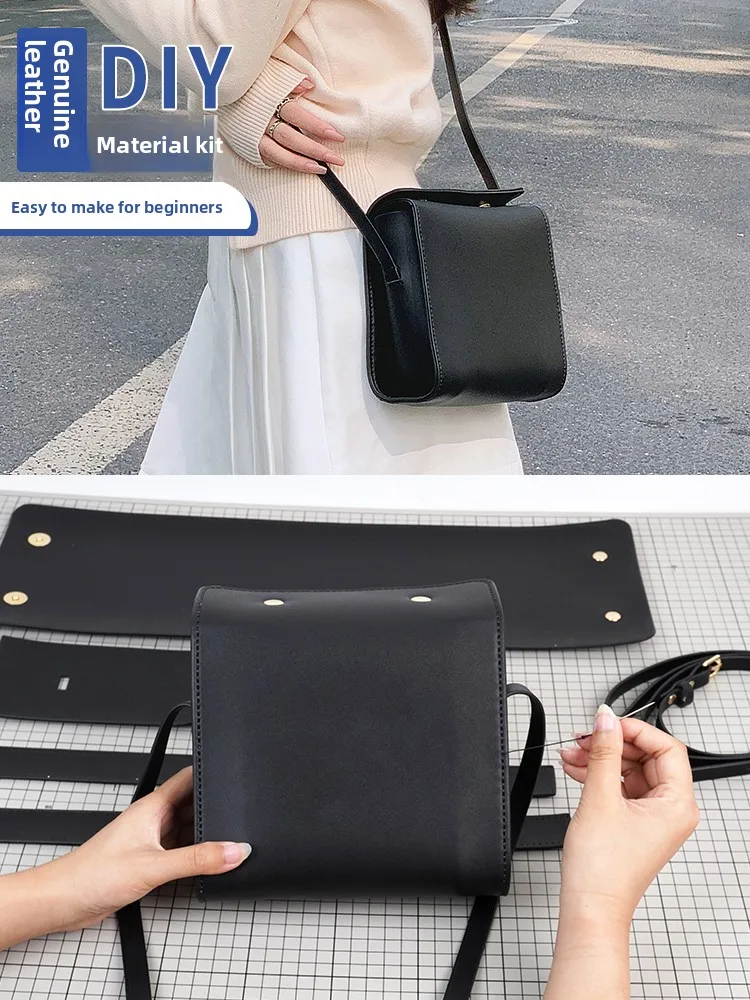 

Handmade Leather Box Bag Crossbody Phone Bag Gift for Girlfriend Casual mat Sle Small Square Bag Daily Use