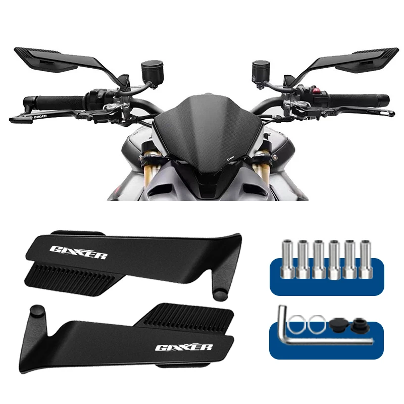 Espejo retrovisor de motocicleta con alas de superficie de espejo grande para GIXXER 150 155 250 150SF 250SF GIXXER250SF ala de viento modificada