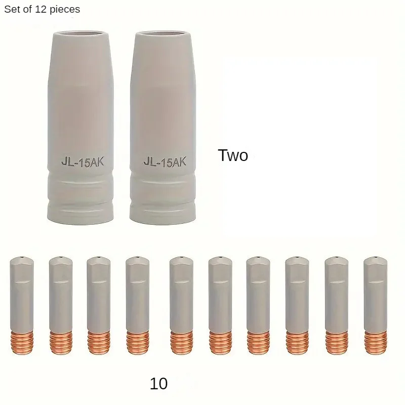 MB15AK MIG Welding Torch 12PCS Contact Tip & Nozzle Kit with 10 Non-Stick Coated Parts