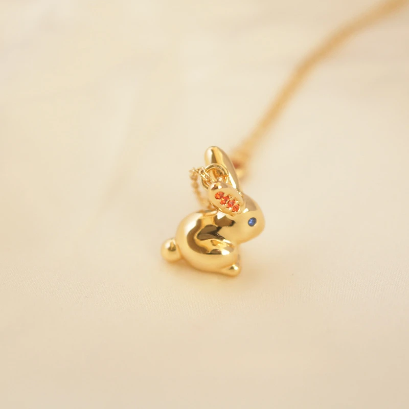 Fashionable Exquisite Dynamic and Cute Ethnic Style 12 Zodiac Zircon Rabbit Pendant Necklace with Unique Design Sense Jewelry