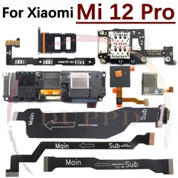 SIM Card Charging Port Board For Xiaomi Mi 12S 12 Pro Earpiece Loud Speaker Fingerprint Sensor Off On LCD Motherboard Flex Cable