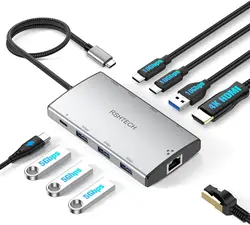 RSHTECH 9-in-1 USB C Hub Multiport Adapter with 4K HDMI 10Gbps USB-A & 2 USB-C Ports 100W PD Gigabit Ethernet Aluminum Dongle