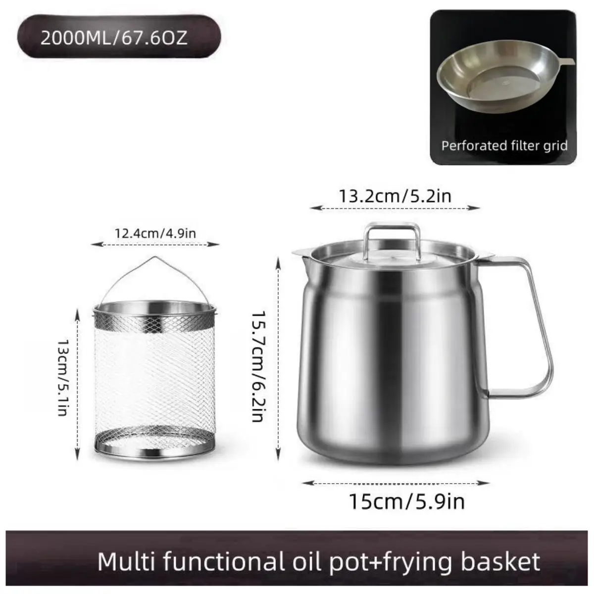 304 Stainless Steel Multi-Function Oil Filter Pot with Filter And Basket Set for Edible Oils And Fats Microwave Safe