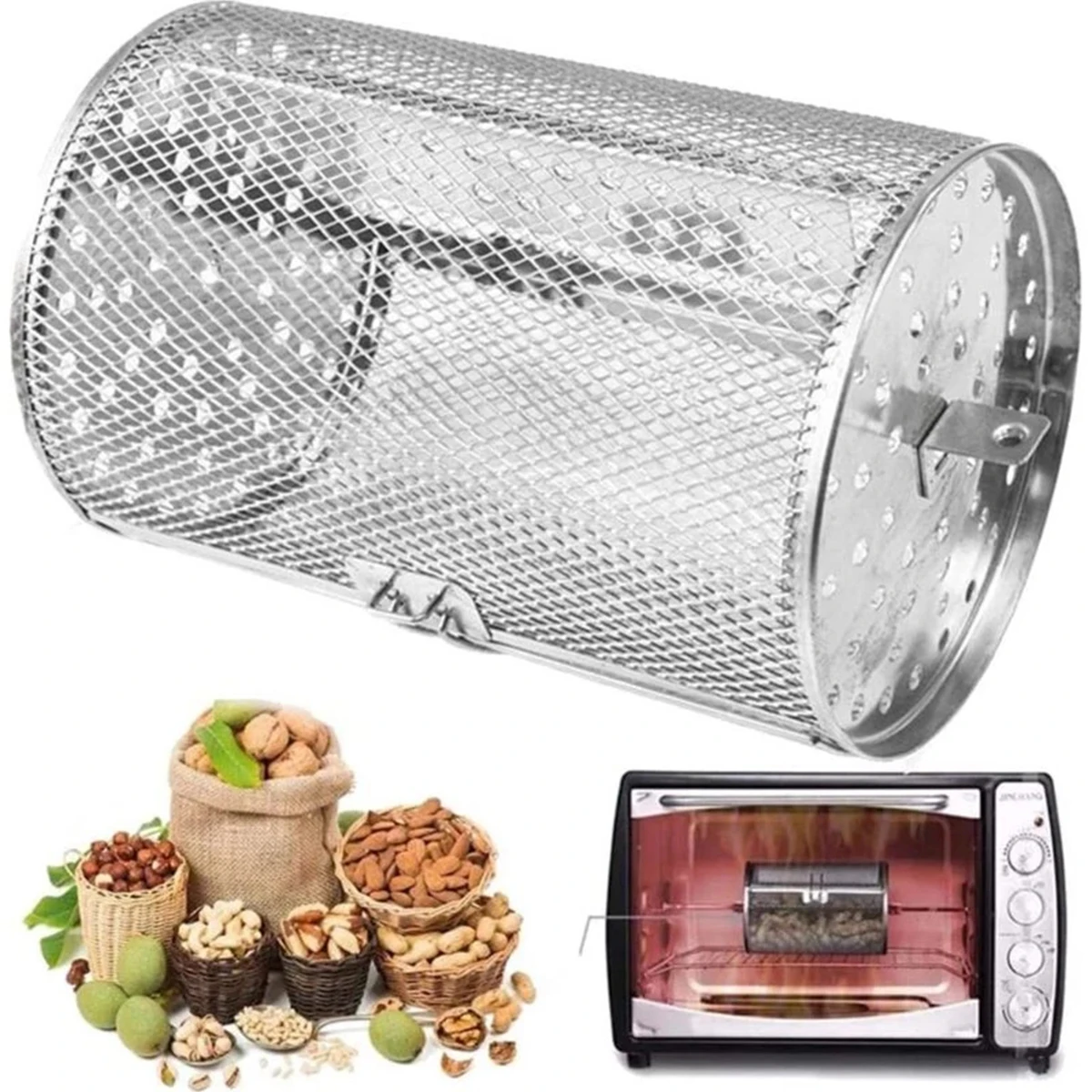 

Stainless Steel Rotisserie Basket Round Roaster Nuts Baking Rotisserie Grill Basket Oven for Air Fryer Kitchen Accessories