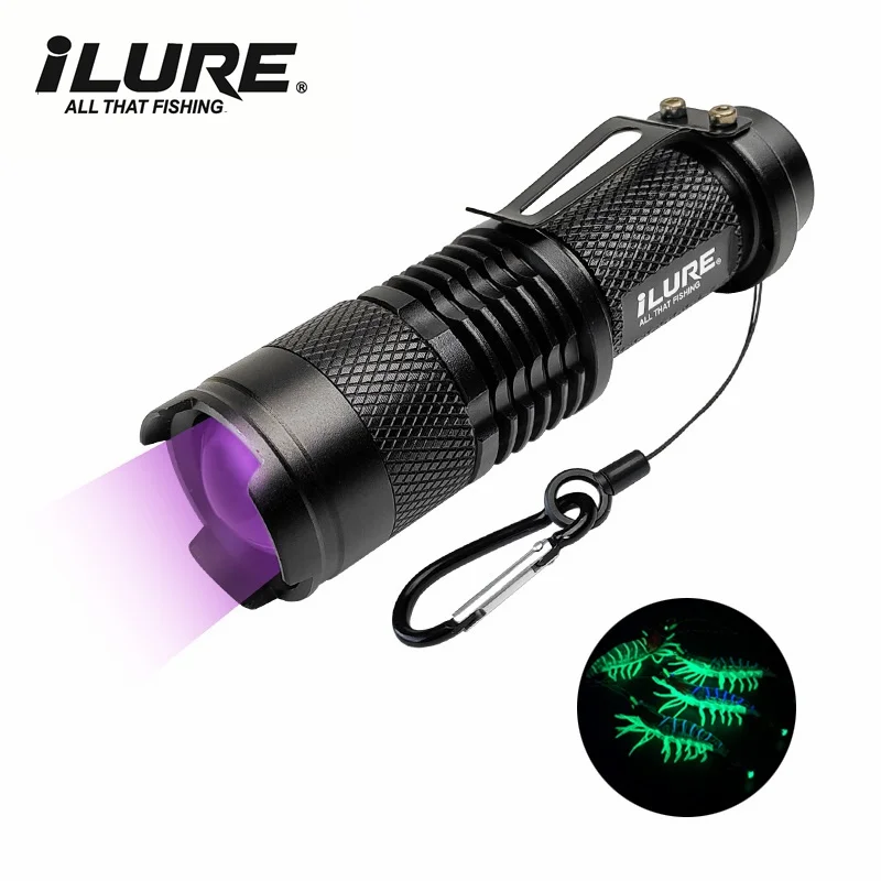 New UV Purple Flashlight 395nm Fishing Lure Squid Jig Hook Hard Bait Supplement Light Fluorescent Detection Lamp Fishing Tackle