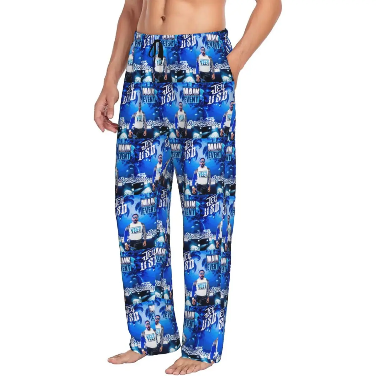 

Custom WWE Jey Uso Maint Event 2024 Men Pajama Pants Lounge Sleep Sleepwear Bottoms with Pockets