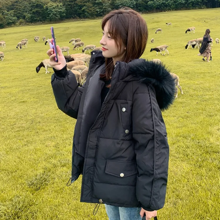 سترات معطف قطنية للنساء مع قلنسوة وياقة من الفرو وسحاب مغطى بأزرار شتوية سميكة مقاومة للرياح ملابس خارجية معطف للسيدات للمكتب #3