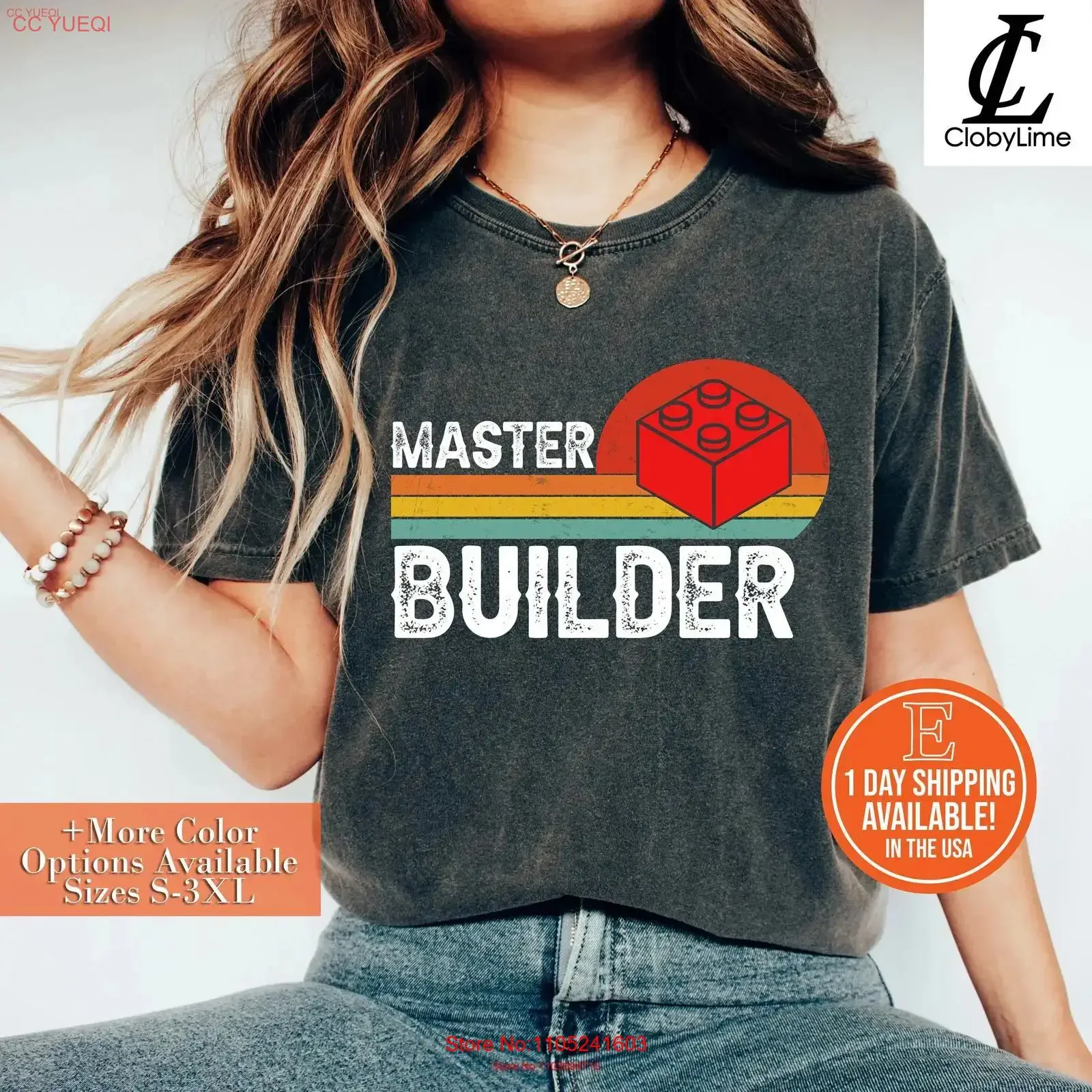 Master Builder T Shirt Retro Building Block Funny Dad Construction s for Him Birthday Kids Brick vintage Washed