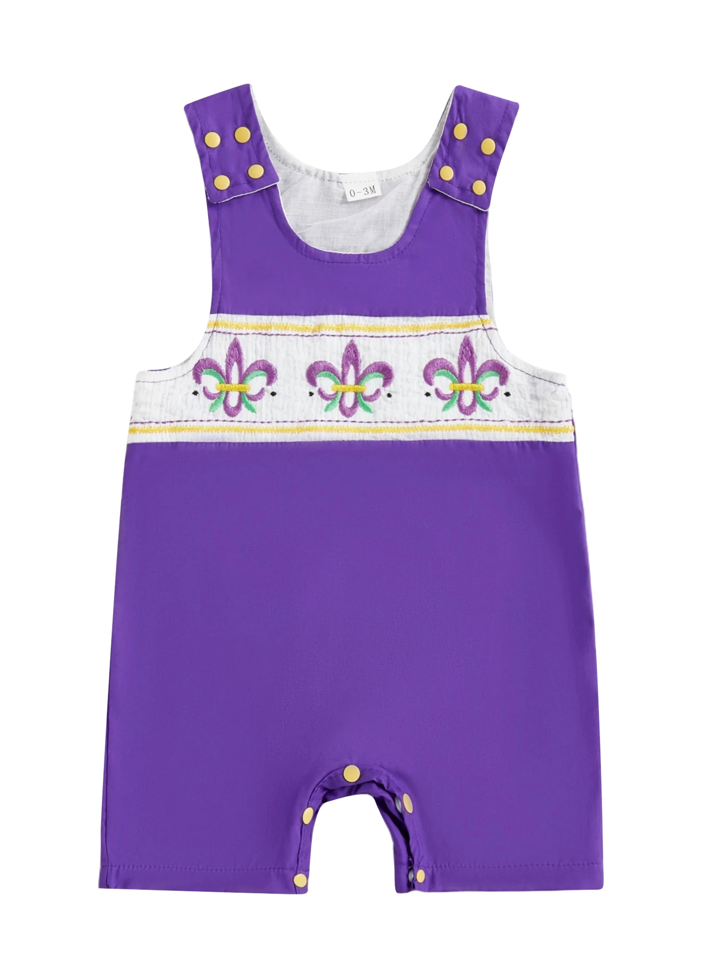 

Infant MardiGras with Embroidered Detailing and Loose Fit Crew Neck Design for Newborns - Sleeveless Jumpsuit