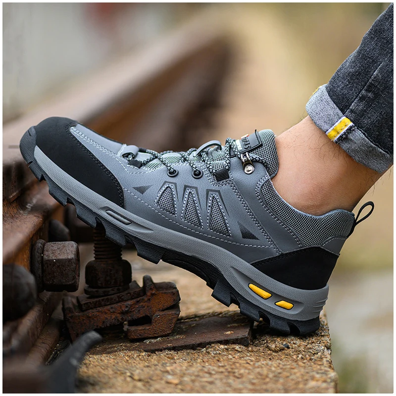 men fashion breathable steel toe cap work shoes worker safety boots outdoors welding sneakers tooling security footwear protect image 5